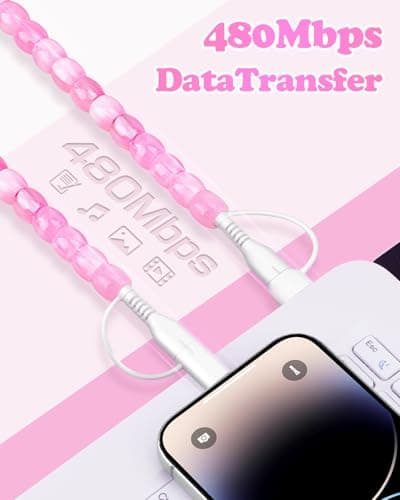 Coolden USB C Charger Cable 60W 4 in 1 Multi Charger Cables Fast Charging 3.3 FT (1M) Girls Cute Beaded for iPhone Charger Cable USB C to USB C Cables for iPhone, iPad, Samsung, and More-Pink — view 4