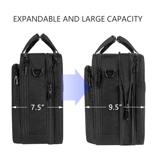 VANKEAN Laptop Briefcase Men 17.3 Inch Expandable Messenger Bag Black-Black — view 6