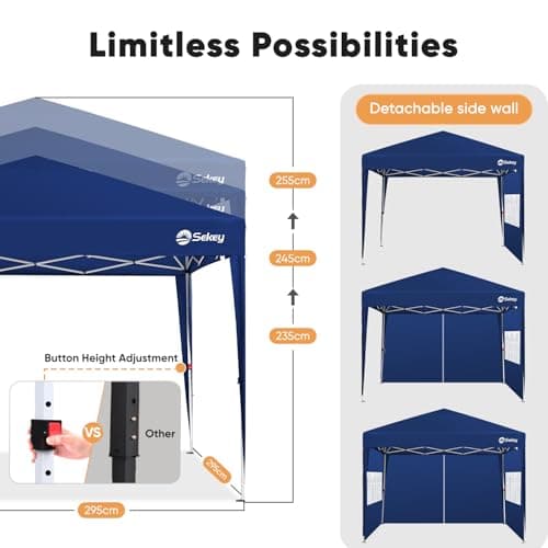 Sekey Pop Up Gazebo with Sides 3m x 3m, Heavy Duty Gazebo with Carry Bag, Instant Setup, Waterproof 1000mm - Marquee Garden Party Tent Outdoor, Navy — view 6