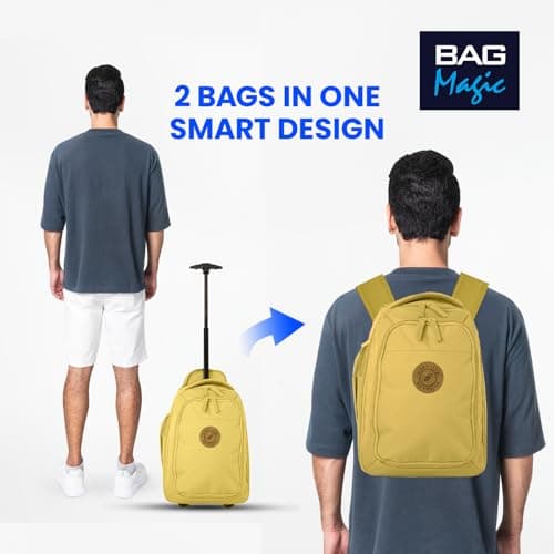 Bordlite Ryanair Cabin Approved Wheeled Backpack 40x25x20cm – 2 in 1 Lightweight Trolley Bag & Rucksack on Wheels (20L) Underseat Hand Luggage for Travel, Business, Weekend Trips - Mustard — view 4