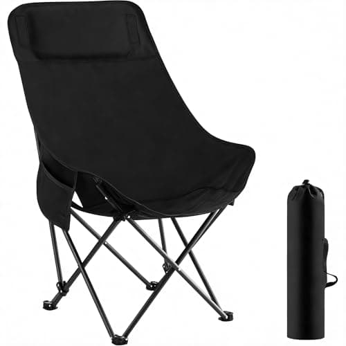 WY8 Folding Camping Chair Lightweight and Portable with Storage Bag, Heavy-Duty Steel Frame, Breathable Oxford Fabric, Ergonomic High Back Support, Compact for Hiking, Lawn, Picnic, Fishing (Black)