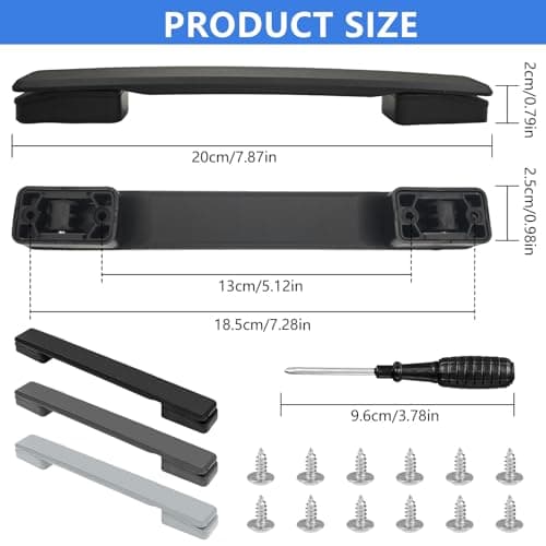 XSHAO Pack of 3 Suitcase Handle Replacement, Luggage Suitcase Handle 20 cm with Screws for Boxes/Travel Bags/Suitcases (Black/Light Grey/Dark Grey) — view 2