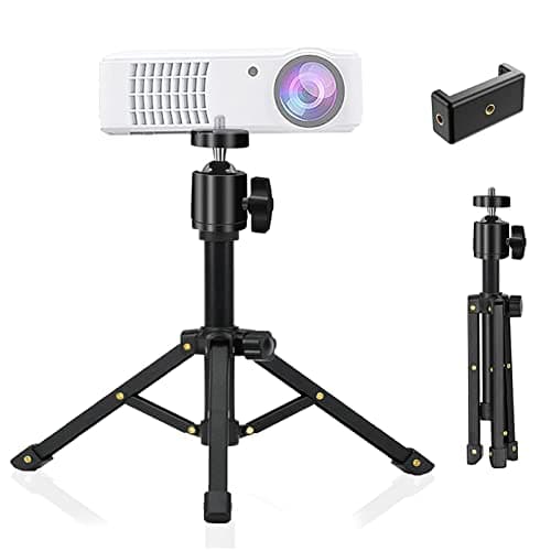 JCWINY Mini Projector Stand Tripod, Portable and Adjustable Desktop Projector Tripod Mount Lightweight Table Tripod Stand for Mini Projector Cameras iPhone Webcam Mount, 360°Ball Head Rotation