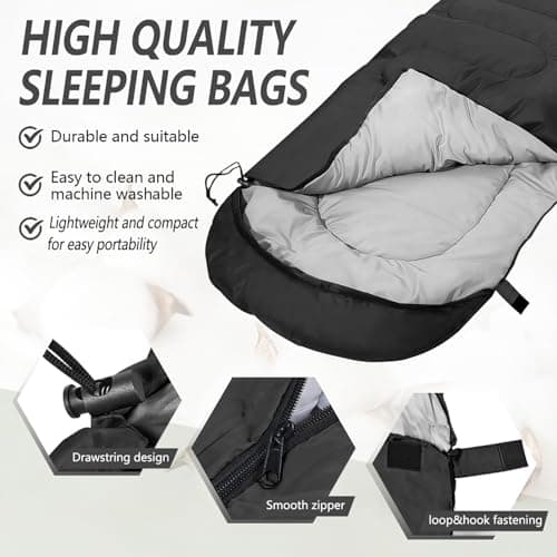 Sleeping Bags for Adults & Kids Sleeping Bag 3 Season, Ultralight Carry Bag, Adult Blanket, Lightweight Compact for Outdoor Camping, Travel, Hiking, Indoor & Outdoor Use (Black) — view 4