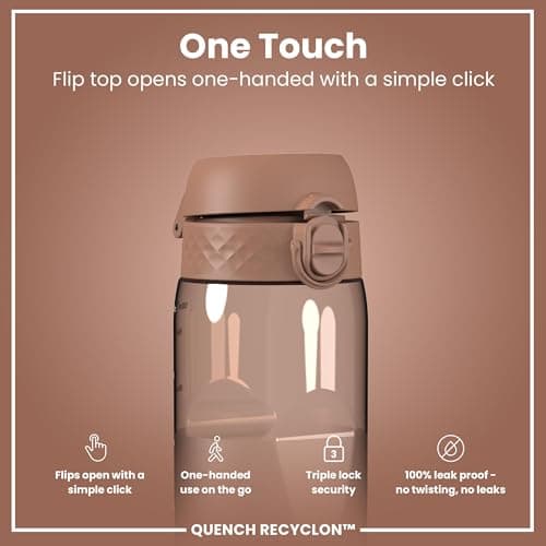 Ion8 1 Litre Water Bottle, Leak Proof, Flip Lid, Carry Handle, Rapid Hydration, Dishwasher Safe, BPA Free, Contoured Grip, Ideal for Travel, Gym & Activity, Recyclon, 32oz, Half Cut Mocha Mousse — view 3