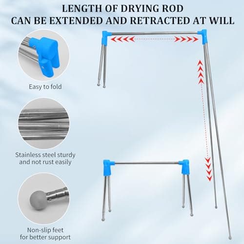 XIAONAN Portable Travel Garment Rack,13-28 Inch Compact Stainless Steel Foldable Clothes Drying Rack,Collapsible Clothing Rack for Camping,Travel,Hotel Room,Laundry Blue — view 4