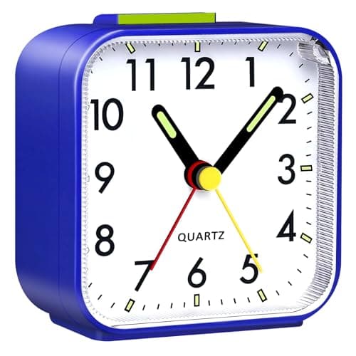 FONIVA Alarm Clock, Non Ticking Silent Alarm Clocks Bedside, Night Light Snooze Battery Powered Portable Clock, Loud Alarm Small Travel Clock Table Clock for Heavy Sleepers Bedrooms Office (Blue)