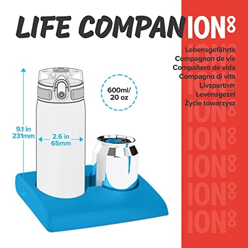 Ion8 Lightweight Steel Water Bottle, 600ml/20oz, Non-Insulated, Leak Proof, Easy to Open, Secure Lock, Dishwasher Safe, Flip Cover, Fits Cup Holders, Carry Handle, Metal Water Bottle, Metallic Red — view 4