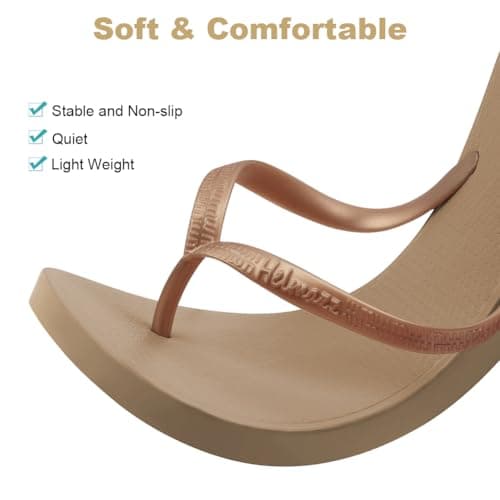 Aomig Unisex Flip Flops Ladies Girls Mens Flatform Beach Flip-Flop Slim PVC Flip Flops Women's Yoga Mat Comfortable Beach Platform Sandals Slip-Resistant Flat Flip Flop for Shower(Copper-6 UK) — view 4