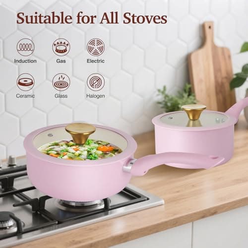 M MELENTA Pots and Pans Set Non Stick, 11-Piece Pink Induction Hob Pan Set — view 5