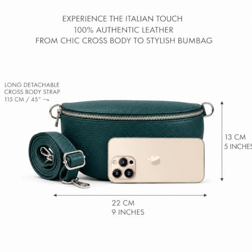 Woodland Leathers Cross Body Bag for Women Genuine Italian Leather Cross Over and Bumbags for ladies, Convertible Crossbody Sling Bag leather Belt Bag for Women with Adjustable Strap (Dark Teal) — view 3