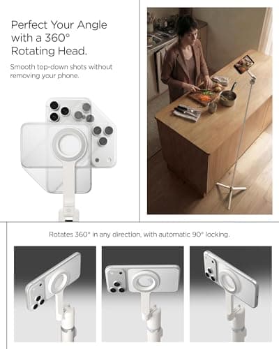 Spigen S582W MagFit Plus MagSafe 66" Extendable Tripod Selfie Stick for iPhone, 360° Rotating Head Bluetooth 5.0, One Push Opening Magnetic Phone Stand Universal metal ring included - Dune Beige — view 5
