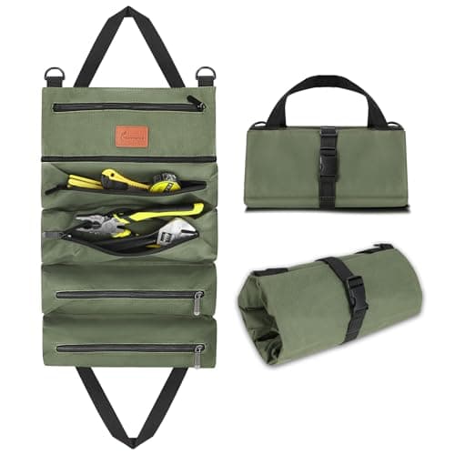 MORROWIND Roll up Tool Bag, Heavy Duty Portable Tool Organizer with Waterproof Oxford Cloth and Zipper Pouch, Rollable Carrying Storage for Mechanics Electricians and Repairmen, Green