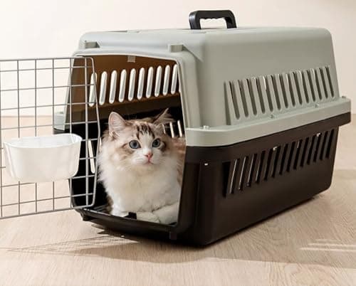 Hyper Mart Pet Travel Carrier, Hard Plastic Transport Crate for Cats and Dogs, 48 x 32 x 30 cm, Grey and Black with removable raised slotted base. — view 5