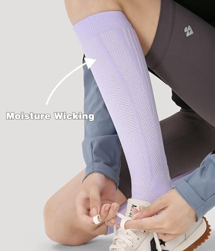 AmiCera Compression Socks for Women, Running Socks Knee High Compression Stockings for Sports Flying Fitting, Ankle Support Breathable Durable, Maternity Pregnancy Nurses Travel Cushion Sock,Brown — view 5