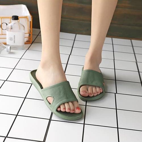 ReverseClock Bathroom Shower Slipper Soft Sliders Cloud Slippers for Women & Men Anti-Slip Lightweight Pool Beach Sandal (green,5) — view 2