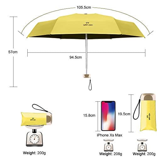 Vicloon Mini Umbrella, Pocket Umbrella with Golden Handle, 210T Black Rubber Cloth & 6 Aluminum Alloy Ribs, Foldable Compact Travel Umbrella, UPF>50+ UV Resistance — view 2