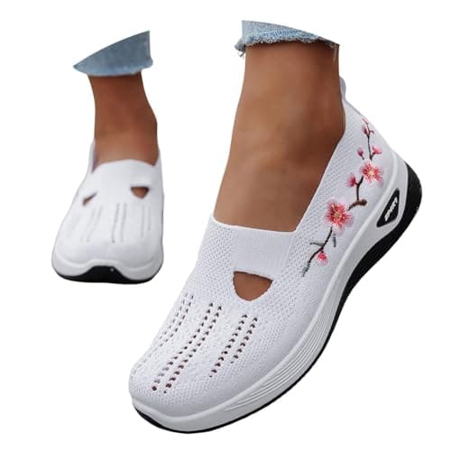 Orthopedic Shoes for Women,Women Comfy Orthopedic Walking Shoes Womens Lightweight Slip-On Knitted Embroidery Sneakers Comfortable Walking Shoes Breathable Slip On Arch Support Non-Slip Sneakers — view 5