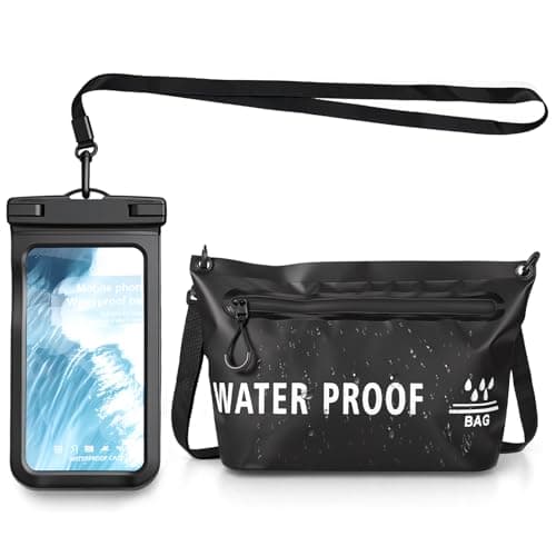 Zocipro Waterproof Bag for Swimming, Waterproof Pouch Bag with Waterproof Phone Pouch Case, 32x20x13 cm Waterproof Dry Bag, Water Tight Bag for Valuables,Surfing,Kayaking,Boating,Beach Camping, Black