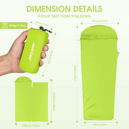 JAICOM Sleeping Bag Liner - Ultralight & Soft Travel Sheet for Adults, 150g — view 2