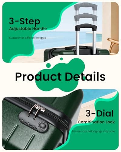 Shavont 20 Inch Cabin Suitcase 55x40x20cm Carry on Hardshell Luggage(Green) — view 6