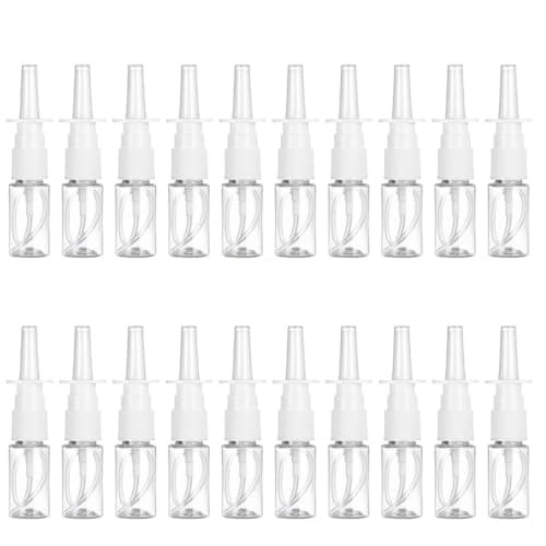 Nessbabus 20 Pack Nasal Spray Bottles, 10ml Refillable Empty Mist Spray Bottles, PET & PP Portable Travel Container, Leak Proof Small Spray Vials for Saline, Essential Oil, Perfume, Cosmetics