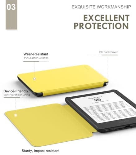 MoKo Case for 6" Amazon Kindle Basic 11th Gen 2024/2022, Light Yellow — view 4