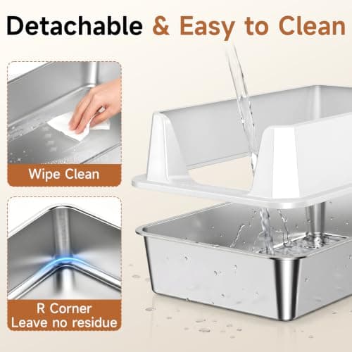Stainless Steel Cat Litter Tray,XL,Easy to Clean,Odor-Resistant,Scoop,Gray — view 6