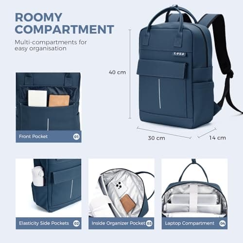 Lekespring Laptop Backpack 15.6 Inch, Waterproof Work Leather Bag — view 4
