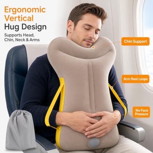 Inflatable Travel Pillow for Airplane Durable Ergonomic Hugging Neck Pillow — view 3