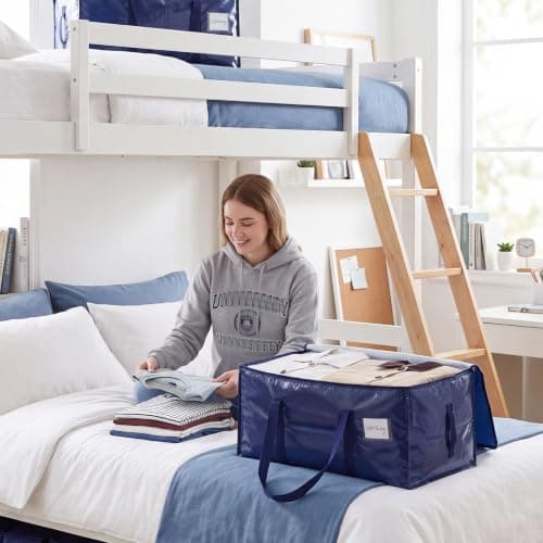 3 Pack 90L Moving Bag Moving Box with Lid, College Dorm Storage Bag, Blue — view 2