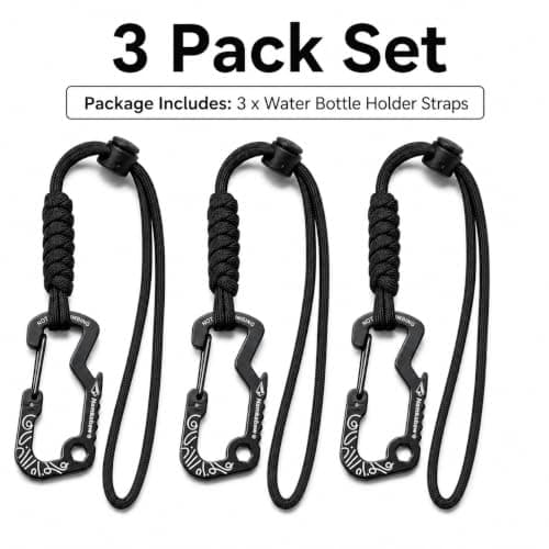 Water Bottle Holder Straps for Backpacks, 3 Pack Braided Keychain Wrist Lanyards with Carabiner Clips for Bottles Cups Umbrellas Keys, Lightweight Outdoor Carry Accessories for Camping Hiking Cycling — view 3
