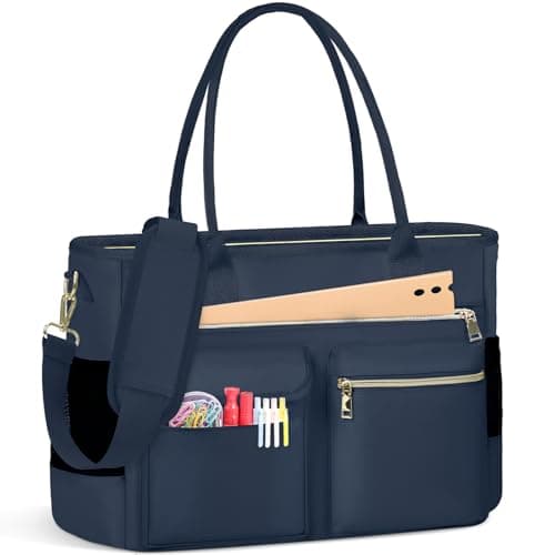 RAINSMORE Laptop Tote Bags for Women 15.6 inch Teacher Bag Large Nurse Utility Bag Computer Messenger Briefcase with Insulated Pocket for Work School Office Business University Dark Blue