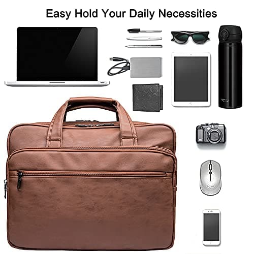 seyfocnia Leather Laptop Bag, Men's 15.6 Inches Messenger Briefcase Business Satchel Computer Handbag Shoulder Bag Fits 15.6 Inch Laptop Computer (Brown) — view 5