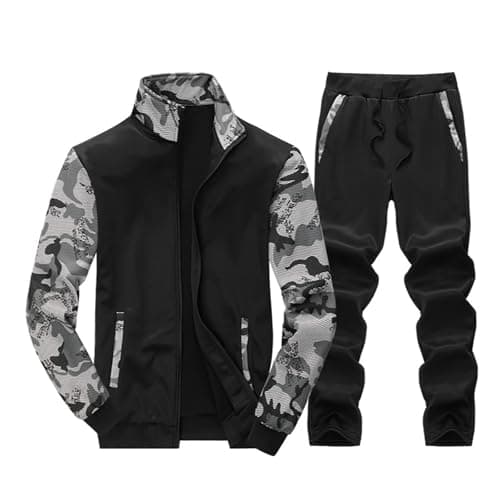 Mens Camo Jacket Tracksuit Military Sportswear Joggers Street Outfit