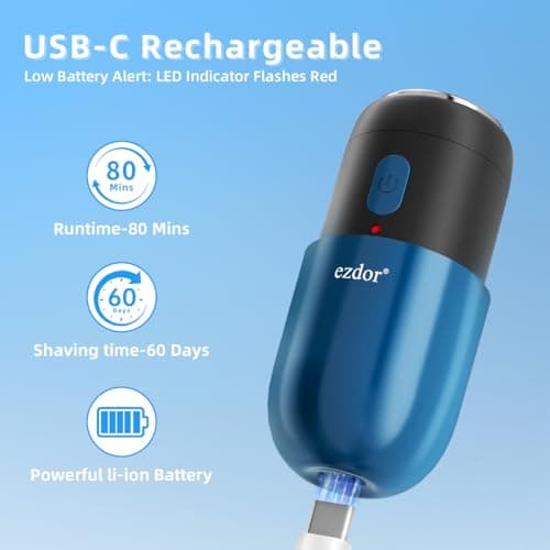 Mini Electric Shaver for Men, Portable Travel Razor, USB-C Rechargeable Cordless Electric Shaver, IPX7 Waterproof Wet & Dry Shaver with Travel Lock — view 3