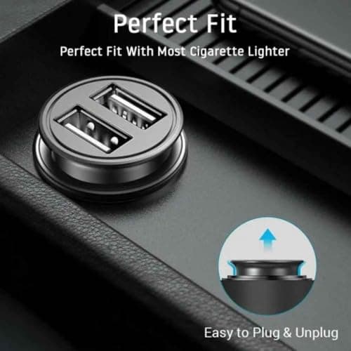 Fast USB Car Charger Dual Port Car Adapter 12V/24V Cigarette Lighter Socket Charging Plug Compatible with i-Phone, Sam-sung and Android phones (Pack of 1) — view 3