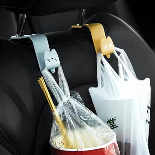 Gouccpu Auto Hooks, 2 Pack Car Storage Organiser Bag Hooks, Universal Auto Backseat Handbag Hooks, Multifunctional Car Back Seat Headrest Hanger for Hanging Bag Handbag Grocery Bags (Yellow) — view 5