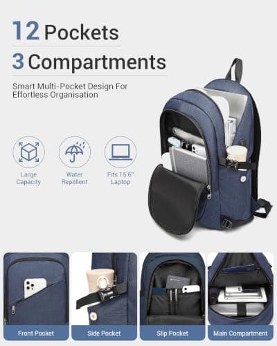 Kono Laptop Backpack School Bag Anti Theft Rucksack for Men Navy — view 2