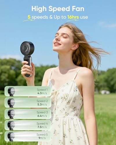 TriPole Handheld Fan, Portable USB Rechargeable Fan with 5 Speeds, Powerful Airflow, LED Display, 4000mAh Mini Personal Fans, Hand Fans Folding for Travel Holiday Table Outdoor Trip — view 2