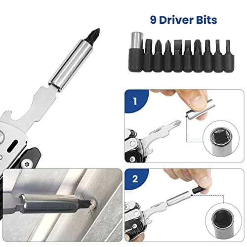 HONZIN Multitool Pliers 12 in 1 Stainless Steel Multi Tool Foldable Pliers with Scissors Screwdriver Kits Bottle Opener, Stainless Steel Multitools for Outdoor Camping Hiking, Gift for Men — view 6