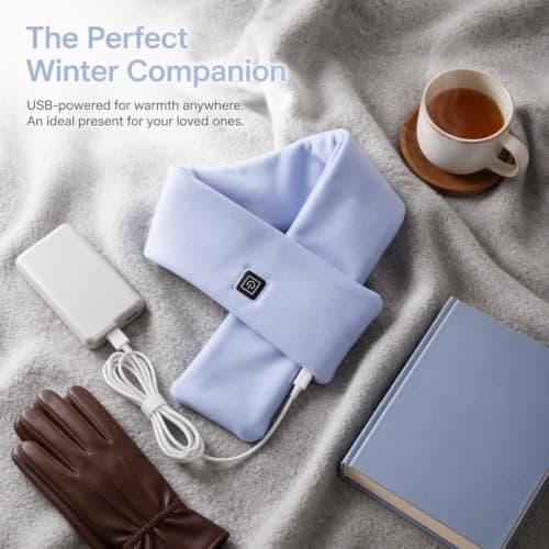 Heated Scarf,Winter Electric Heated Neck Scarf,USB Charging Heating Scarf with 3 Heating Levels,Neck Heating Pad for Pain Relief Thermal Neckerchief,Winter Gift for Men Women Outdoor Skiing(Blue) — view 4