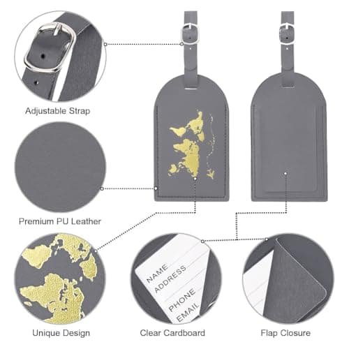 flintronic 2 Pcs Luggage Tags, Leather Baggage Labels, Suitcase ID Tag Set, Handbag Tag Labels Travel Accessories for Married Men Women Couples Wedding Travel Gift — view 4