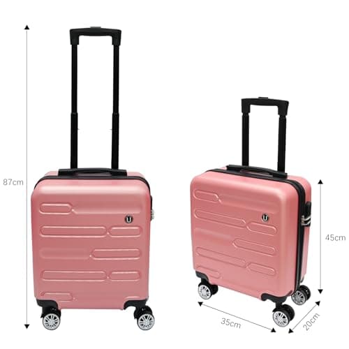 Unibos | Rose Gold Cabin Suitcase, 18x14x8In (45x35x20cm) Cabin Bag | Lightweight Hard Shell Carry-On Suitcase with 360 Spin Wheels, Telescopic Handle | Travel Luggage — view 3