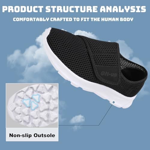 Git-up Women's Walking Shoes Ultra Lightweight and Breathable, Hook and Loop Water Shoes for Indoor and Outdoor, Slip On Athletic Shoes for Walking Hiking Stream, A-black, 6 — view 5
