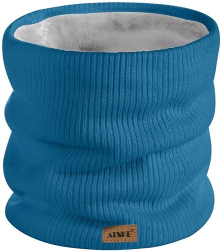 ATNKE Winter Warm Neck Gaiters Thicken Windproof Scarves Dust Face Mask Ski Circle Double Layer Fleece Lined Knit Scarf Gifts for Men and Women/Peacock Blue