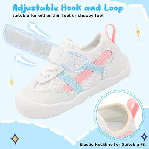 JIASUQI Infant Barefoot Shoes Girls Boys Baby Non-Slip First Walking Shoe Newborn Crib Lightweight Sneakers Wide Baby Indoor Outdoor Shoes(MultiWhite 128,12-18 Months) — view 4