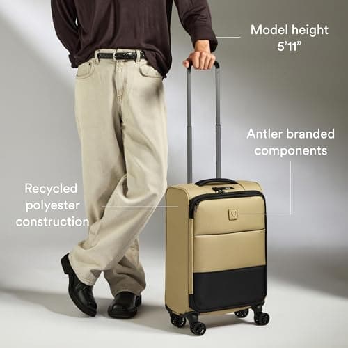 ANTLER - Soft Stripe 2.0 Cabin Suitcase - easyjet Compatible Bag 55x35x20 - Adjustable Handle, 4 Spinner Wheels, Lightweight, TSA Lock - Recycled Polyester Luggage - Sand Yellow — view 4