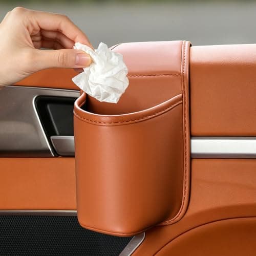 Leather Auto Door Storage Pocket Car Door Organizer Cup Holder (Orange) — view 3