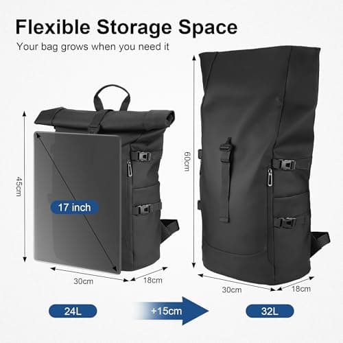 Hahorpa Roll Top Backpack Unisex, 17 Inches Laptop Backpack for Men Women — view 3